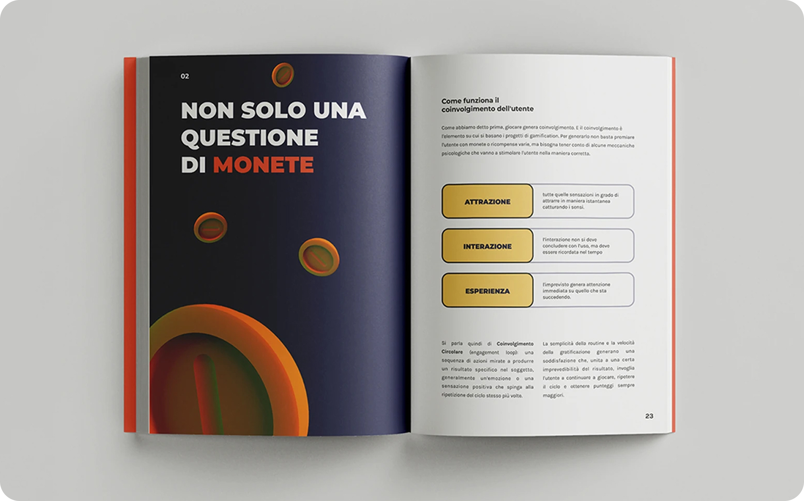 Placescout thesis book, with an illustrated spread about gamification